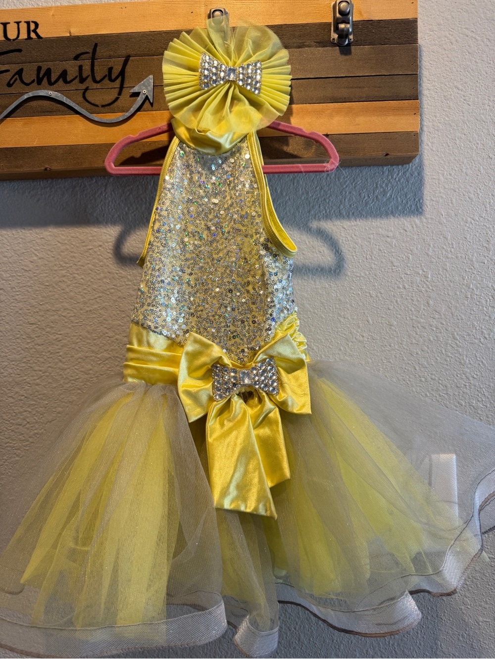 Yellow Sequin Tulle Princess Costume Dress with Bow - Kids
